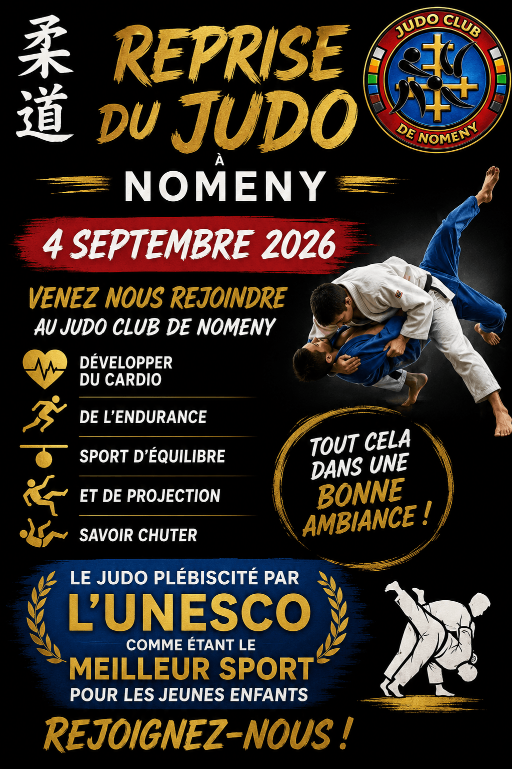 Affiche de la reprise des cours de judo 2026/2027